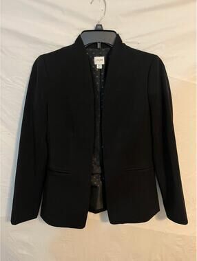 J. Crew Black Open Front Blazer Polka Dot Lining Hook & Eye Women's Size 00